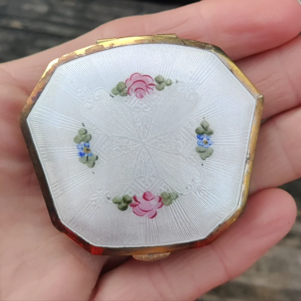Antique Guilloche Enameled Compact